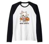 Bone Appétit Cute Skeleton Pumpkin Coffee Halloween Design Raglan Baseball Tee