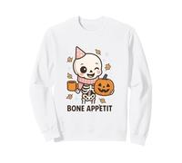 Bone Appétit Cute Skeleton Pumpkin Coffee Halloween Design Sweatshirt
