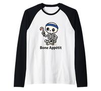 Bone Appétit Meditating Skeleton Candy Cane Design Raglan Baseball Tee