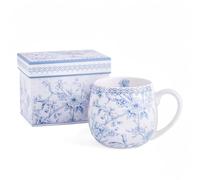 Bone China Blue Flowers Big Belly Mug 14.54 oz (430 ml) in Gift Box, Coffee Tea Mug