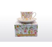 Bone China Breakfast Cup/Saucer Pink Bouquet Gift Boxed Postage Free UK