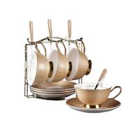 Bone China Coffee Cup Set Khaki Porcelain Afternoon Tea Cup Saucer Spoon Luxury Ceramic Mug Cafe Party Drinkware(4pc)