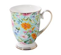 Bone China Coffee Mug with Handle, 300ml Bone Porcelain Classic Breakfast Cup Floral Tea Cup for Home Kitchen Office