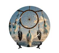Bone China Decorative Plate 10in Ceramic Dinner Plates Native Dream Catcher Decorative Plates with Display Stand Hanging Porcelain Plate Art Crafts Ceramic Ornaments for Home Office Wall Decor