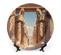 Bone China Decorative Plate 10inch Ceramic Dinner Plate Crafts Classic Egyptian History Decorative Plates with Display Stand Hanging Porcelain Plate Round Dinner Plates for Home Office Hotel Wall Deco
