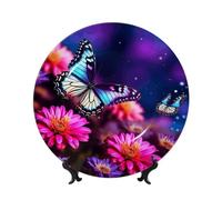 Bone China Decorative Plate 6in Ceramic Dinner Plates Butterfly Beautiful Flowers Decorative Plates with Display Stand Hanging Porcelain Plate Art Crafts Ceramic Ornaments for Home Office Wall Decor