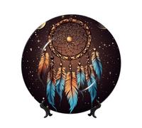 Bone China Decorative Plate 6in Ceramic Dinner Plates Native American Dream Catcher Decorative Plates with Display Stand Hanging Porcelain Plate Art Crafts Ceramic Ornaments for Home Office Wall Decor