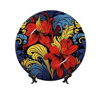 Bone China Decorative Plate 6in Ceramic Dinner Plates Red and Yellow Style Decorative Plates with Display Stand Hanging Porcelain Plate Art Crafts Ceramic Ornaments for Home Office Wall Decor