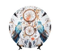 Bone China Decorative Plate 7in Ceramic Dinner Plates Dream catcher and bird Decorative Plates with Display Stand Hanging Porcelain Plate Art Crafts Ceramic Ornaments for Home Office Wall Decor