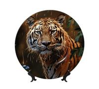 Bone China Decorative Plate 7in Ceramic Dinner Plates Leopard in the woods Decorative Plates with Display Stand Hanging Porcelain Plate Art Crafts Ceramic Ornaments for Home Office Wall Decor