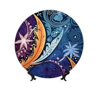 Bone China Decorative Plate 8in Ceramic Dinner Plates Aboriginal patterns Decorative Plates with Display Stand Hanging Porcelain Plate Art Crafts Ceramic Ornaments for Home Office Wall Decor