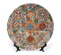 Bone China Decorative Plate 8inch Ceramic Dinner Plate Crafts Shabby Collage Patterns Traditional Art Ornate Geometry Decorative Plates with Display Stand Hanging Porcelain Plate Round Dinner Plates F