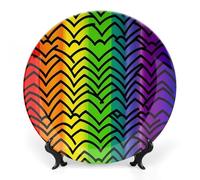 Bone China Decorative Plate 8inch Ceramic Dinner Plates Gay Pride Rainbow Pattern Decorative Plates with Display Stand Hanging Porcelain Plate Art Crafts Ceramic Ornaments for Home Office Wall Decor