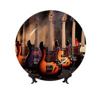 Bone China Decorative Plate Cool Electric Guitar Ceramic Dinner Plates Cool Electric Guitar Decorative Plates Stand Ceramic Ornament Art Crafts Porcelain Plate for Living Room Kitchen Table Home