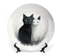 Bone China Decorative Plate Elegant Home Decor Plate Cute Two Cats Hugging Printing Wall Hanging Plate For Home Office Decor