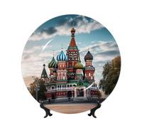 Bone China Decorative Plate for Display Ceramic Decorative Plate with Stand St Basil Cathedral Red Square In Moscow Ceramic Dinner Plate Crafts 10in Ceramic Ornaments for Wall Hanging Decoration