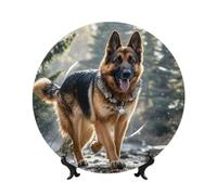 Bone China Decorative Plate German Shepherd Dog Ceramic Dinner Plates German Shepherd Dog Decorative Plates Stand Ceramic Ornament Art Crafts Porcelain Plate for Living Room Kitchen Table Home