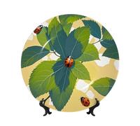 Bone China Decorative Plate Leaves and Ladybugs Ceramic Dinner Plates Leaves and Ladybugs Decorative Plates Stand Ceramic Ornament Art Crafts Porcelain Plate for Living Room Kitchen Table Home