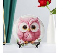 Bone China Decorative Plate Owl Ceramic Decorative Plate with Display Stand Decorative Plate Round Porcelain Plate Dinner Plates for Home Study Room Hotel Wall Decor
