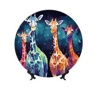 Bone China Decorative Plate with Display Stand, Colorful Giraffe Fans Lovers Ceramic Decorative Plate Personalized Ceramic Ornament Round Dinner Plates Art Crafts for Wall Hanging Decoration 7in