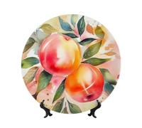 Bone China Decorative Plate with Display Stand, Colorful Peach Watercolor Design Ceramic Decorative Plate Personalized Ceramic Ornament Round Dinner Plates Art Crafts for Wall Hanging Decoration 10in