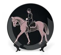 Bone China Decorative Plate with Display Stand Dressage Dressage Rider Horse Ceramic Decorative Plates Round Ceramic Dinner Plate Art Crafts Ceramic Ornaments for Home Office Wall Decor 8inch