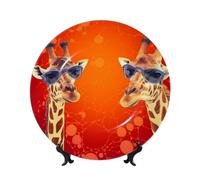 Bone China Decorative Plate with Display Stand, Giraffe wearing sunglasses Ceramic Decorative Plate Personalized Ceramic Ornament Round Dinner Plates Art Crafts for Wall Hanging Decoration 6in