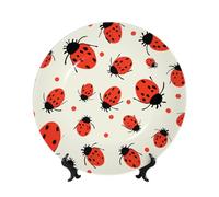 Bone China Decorative Plate with Display Stand, Ladybugs Pattern Infinite Speckled Ceramic Decorative Plate Personalized Ceramic Ornament Round Dinner Plates Art Crafts for Wall Hanging Decoration 7in
