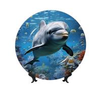 Bone China Decorative Plate with Display Stand, Ocean Dolphin Looking at You Ceramic Decorative Plate Personalized Ceramic Ornament Round Dinner Plates Art Crafts for Wall Hanging Decoration 8in