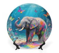 Bone China Decorative Plate with Display Stand - Oceanus Elephant Wall Hanging Ceramic Art Plate for Home Decor, Elegant Ornament for Living Room, Office, Wedding Gift 7inch