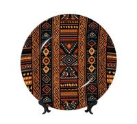 Bone China Decorative Plate with Display Stand, Traditional african design pattern Ceramic Decorative Plate Personalized Ceramic Ornament Round Dinner Plates Art Crafts for Wall Hanging Decoration 7in