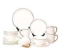 Bone China Dinnerware Set for 4, 16 Pc Round Dinner Set with Mugs - Porcelain and Microwave Safe - KOKEN