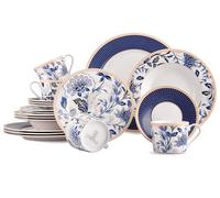 Bone China Dinnerware Set of 20 for 4 persons, Handmade Reactive Glaze Dishes Set,Chip Resistant and Scratch Resistant | Oven&Dishwasher & Microwave Safe (Melodie de Fleurs)