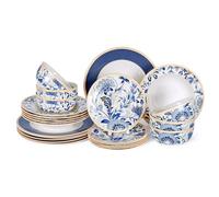 Bone China Dinnerware Set of 24 for 6 pers. Dessert Plate Dinner Plate Soup Plate with Serving Bowls (Melodie de Fleurs)