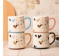 Luxury Ceramic Bone China Coffee Mug with Gold Heart Design 500ml Assorted Designs