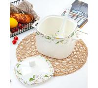 Bone China Serving Soup Tureen with Lid and Ladle Set, 3000ml Large Ceramic Serving Bowl with Cover for Parties Eating Entertaining Home Decor, 109oz, Microwave & Oven Safe, Porcelain (Flower)