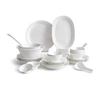 Bone China Tableware Set, 32 Pieces of Ceramic Tableware, Microwave and Dishwasher Safe, Light Luxury Tableware Set, High-end Household Tableware