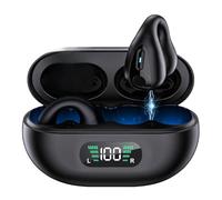 Bone Conduction Headphones, Wireless Headphones ,Clip On Bluetooth 5.3 Ear Buds, Open Ear Headphones Waterproof Noise Cancelling Built-in Mic HIFI Sound Earphones with LED Display Charging Case(Black)
