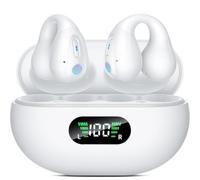 Bone Conduction Headphones, Wireless Headphones Earbuds,Comfort Open Ear Headphone, Clip On Bluetooth 5.3 Ear Buds,Waterproof Running Earphones with Built-in Mic (white)