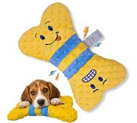 Bone Crinkle Dog Toy - No Stuffing Dog Toy with a big soft squeaker for Small, Medium & Large Breeds - Tough Dog Toys - Ideal for Chewing, Teething & Fetch - Durable Pet-Safe Materials - Yellow & Blue