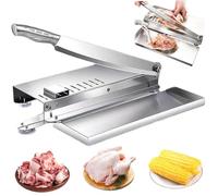 Bone Cutter, Stainless Steel Manual Meat Slicer with Scale and Food Tray, Labor-saving Meat Cutter with Non Slip Handle and Suction Cup for Kitchen,Meat Cutter