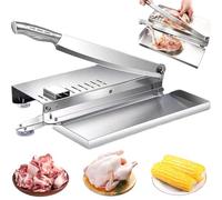Bone Cutter, Stainless Steel Manual Meat Slicer with Scale and Food Tray, Labor-Saving Meat Cutter with Non Slip Handle and Suction Cup for Kitchen
