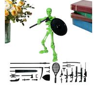 Bone Doll with Weapons, Miniature Skeleton with Movable Joints, Suitable as a Human Anatomy Teaching Tool for Bookshelves, School Classes and Hobby Rooms