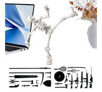 Bone Doll with Weapons, Miniature Skeleton with Movable Joints, Suitable as a Human Anatomy Teaching Tool for Bookshelves, School Classes and Hobby Rooms