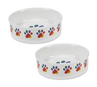 Bone Dry Ceramic Food Bowls, Non-Slip & Dishwasher Safe, Large Set, 7.5x2.4, Rainbow Paw, 2 Count