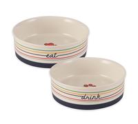 Bone Dry Ceramic Food & Water Bowls for Pets Non-Slip for Secure, Less Messy Feeding, Microwave & Dishwasher Safe, Large Set, 7.5x2.4 Eat/Drink