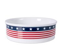Bone Dry Ceramic Food & Water Bowls for Pets Non-Slip for Secure, Less Messy Feeding, Microwave & Dishwasher Safe, Single Dish Large, 7.5x2.4, Red White & Blue