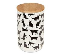 Bone Dry Ceramic Treat Jar for Cats and Dogs, Bamboo Lid, Dishwasher Safe Canister, 4x6.5, Black/White, Cat Treats