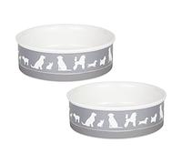 Bone Dry Dog Bone Ceramic Pet Bowl & Canister, Large, 7.5x2.4, Gray, 2 Count