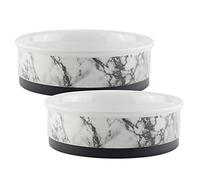 Bone Dry Elegant Marble Design Ceramic Pet Bowl, Medium - 6 x 6 x 2, 2 Piece, black & white, CAMZ10397